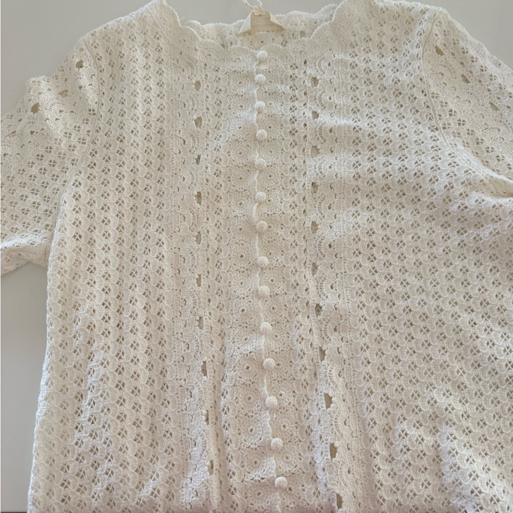 White Lace Button-Up Sweater from Sézane